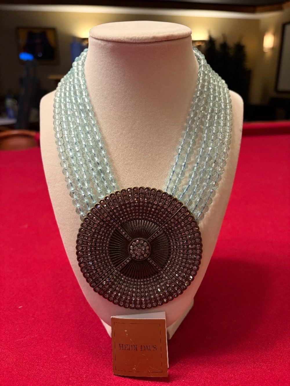 Heidi Daus Vintage Style Aqua Crystal Statement Necklace NWT